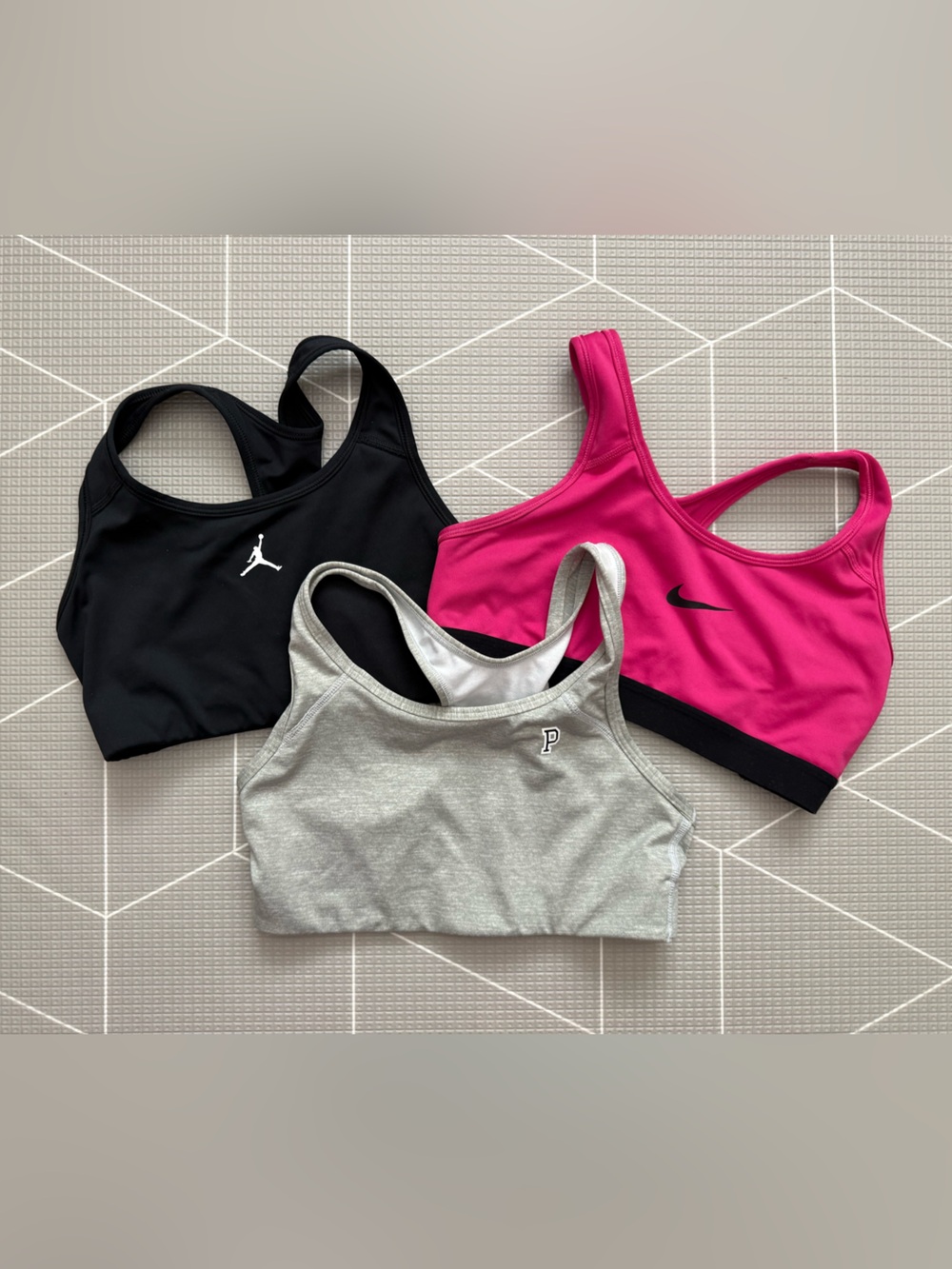 PINK Victoria's Secret Light Gray, Hot Pink & Black Sports Bra Trio